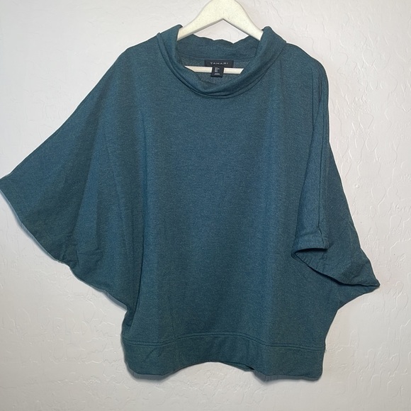 Deep Green Oversized Bat Wing Poncho sz L - Picture 2 of 4
